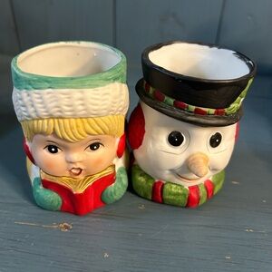 Vintage Bisque Porcelain Festive Holiday Decor - Set of 2
